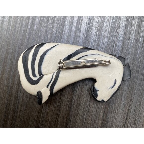 Vtg Artisan Polymer Clay Zebra Brooch Pin Eeyore Donkey - Picture 2 of 5